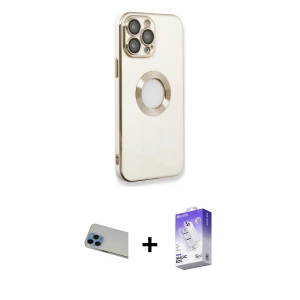 ieg™ iPhone 13 Pro Max Kılıf İz Form Serisi - Siyah Bilvis 5in1 3D Magic Cam Ekran Koruyucu + Rainbow Kamera Lens Koruma Cam - MI