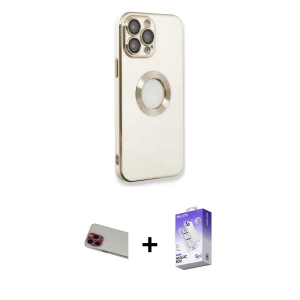 ieg™ iPhone 13 Pro Max Kılıf İz Form Serisi - Siyah Bilvis 5in1 3D Magic Cam Ekran Koruyucu + Rainbow Kamera Lens Koruma Cam - KI