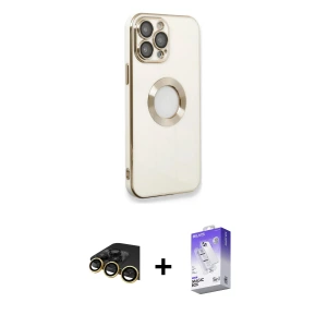 ieg™ iPhone 13 Pro Max Kılıf İz Form Serisi - Siyah Bilvis 5in1 3D Magic Cam Ekran Koruyucu + Raze Metal Kamera Lens - GD