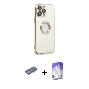 ieg™ iPhone 13 Pro Max Kılıf İz Form Serisi - Siyah Bilvis 5in1 3D Magic Cam Ekran Koruyucu + Renkli Kamera Lens Koruma Cam - YL