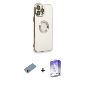 ieg™ iPhone 13 Pro Max Kılıf İz Form Serisi - Siyah Bilvis 5in1 3D Magic Cam Ekran Koruyucu + Shine Kamera Lens Koruma Cam - PE