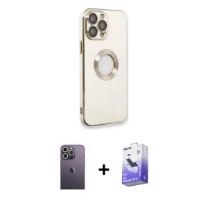 ieg™ iPhone 13 Pro Max Kılıf İz Form Serisi - Siyah Bilvis 5in1 5D Magic Hayalet Cam Ekran Koruyucu + Neon Fosforlu Kamera Lens - BZ