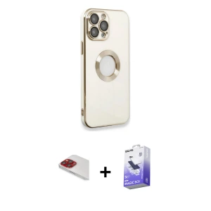 ieg™ iPhone 13 Pro Max Kılıf İz Form Serisi - Siyah Bilvis 5in1 5D Magic Hayalet Cam Ekran Koruyucu + Pers Alüminyum Kamera Lens - KI