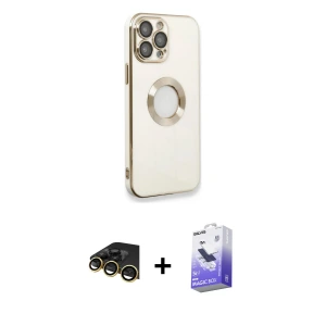 ieg™ iPhone 13 Pro Max Kılıf İz Form Serisi - Siyah Bilvis 5in1 5D Magic Hayalet Cam Ekran Koruyucu + Raze Metal Kamera Lens - GD