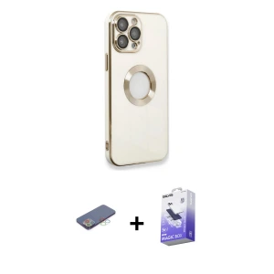 ieg™ iPhone 13 Pro Max Kılıf İz Form Serisi - Siyah Bilvis 5in1 5D Magic Hayalet Cam Ekran Koruyucu + Renkli Kamera Lens Koruma Cam - MI