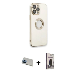 ieg™ iPhone 13 Pro Max Kılıf İz Form Serisi - Siyah Bilvis Hayalet Cam Ekran Koruyucu + Rainbow Kamera Lens Koruma Cam - MI
