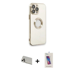 ieg™ iPhone 13 Pro Max Kılıf İz Form Serisi - Siyah Joko 5D Cam + Rainbow Kamera Lens Koruma Cam - BZ