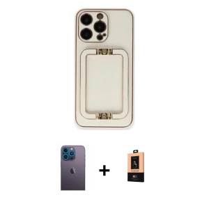 ieg™ iPhone 13 Pro Max Kılıf Kozmos Minimal Prime - Şeffaf Maxco Cam Ekran Koruyucu + Neon Fosforlu Kamera Lens - MI