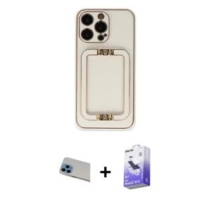 ieg™ iPhone 13 Pro Max Kılıf Kozmos Minimal Prime - Siyah Bilvis 5in1 5D Magic Hayalet Cam Ekran Koruyucu + Rainbow Kamera Lens Koruma Cam - MI