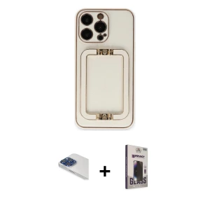 ieg™ iPhone 13 Pro Max Kılıf Kozmos Minimal Prime - Siyah Bilvis Hayalet Cam Ekran Koruyucu + Pers Alüminyum Kamera Lens - LT