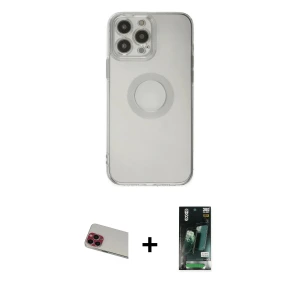 ieg™ iPhone 13 Pro Max Kılıf Kutup Klasik - Şeffaf 360 Full Body Arka Koruyucu + Rainbow Kamera Lens Koruma Cam - KI