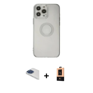 ieg™ iPhone 13 Pro Max Kılıf Kutup Klasik - Şeffaf Maxco Cam Ekran Koruyucu + Pers Alüminyum Kamera Lens - LT