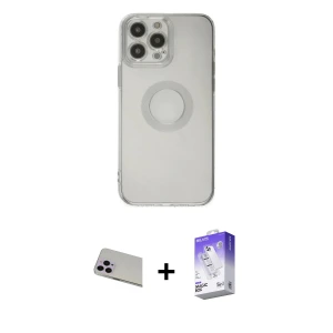 ieg™ iPhone 13 Pro Max Kılıf Kutup Klasik - Siyah Bilvis 5in1 3D Magic Cam Ekran Koruyucu + Rainbow Kamera Lens Koruma Cam - MR