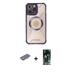 ieg™ iPhone 13 Pro Max Kılıf Kutup Modern - Şeffaf 360 Full Body Arka Koruyucu + Renkli Kamera Lens Koruma Cam - TU