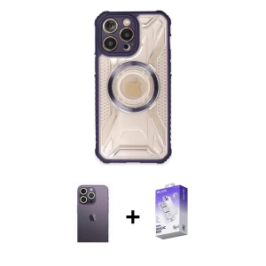 ieg™ iPhone 13 Pro Max Kılıf Kutup Modern - Siyah Bilvis 5in1 3D Magic Cam Ekran Koruyucu + Neon Fosforlu Kamera Lens - BZ