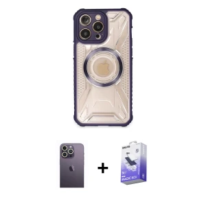 ieg™ iPhone 13 Pro Max Kılıf Kutup Modern - Siyah Bilvis 5in1 5D Magic Hayalet Cam Ekran Koruyucu + Neon Fosforlu Kamera Lens - BZ
