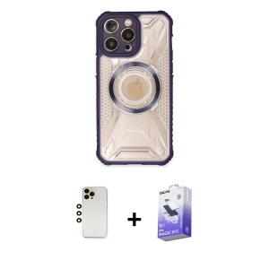 ieg™ iPhone 13 Pro Max Kılıf Kutup Modern - Siyah Bilvis 5in1 5D Magic Hayalet Cam Ekran Koruyucu + Shine Kamera Lens - GD