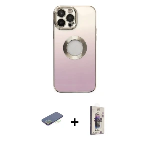 ieg™ iPhone 13 Pro Max Kılıf Kutup Yansıma Özel Seri - Siyah Bilvis 3D Cam Ekran Koruyucu + Renkli Kamera Lens Koruma Cam - YL