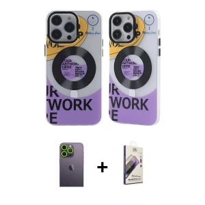 ieg™ iPhone 13 Pro Max Kılıf Nova Doku Koleksiyonu - Siyah Bilvis 3D Mat Cam Ekran Koruyucu + Neon Fosforlu Kamera Lens - YL