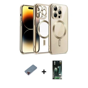 ieg™ iPhone 13 Pro Max Kılıf Nova Işık Özel Seri - Şeffaf 360 Full Body Arka Koruyucu + Metal Kamera Lens Koruma Cam - KI