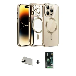 ieg™ iPhone 13 Pro Max Kılıf Nova Işık Özel Seri - Şeffaf 360 Full Body Arka Koruyucu + Rainbow Kamera Lens Koruma Cam - BZ