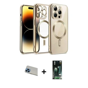 ieg™ iPhone 13 Pro Max Kılıf Nova Işık Özel Seri - Şeffaf 360 Full Body Arka Koruyucu + Rainbow Kamera Lens Koruma Cam - MI