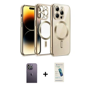 ieg™ iPhone 13 Pro Max Kılıf Nova Işık Özel Seri - Şeffaf Pasifik Cam Ekran Koruyucu + Neon Fosforlu Kamera Lens - BZ
