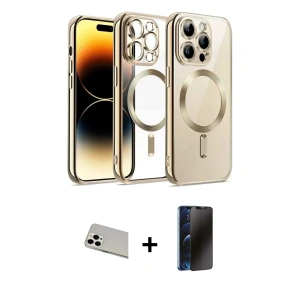 ieg™ iPhone 13 Pro Max Kılıf Nova Işık Özel Seri - Siyah 3D Antistatik Hayalet Cam Ekran Koruyucu + Rainbow Kamera Lens Koruma Cam - BZ