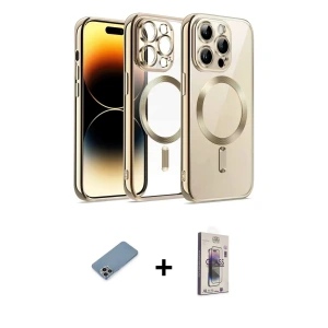 ieg™ iPhone 13 Pro Max Kılıf Nova Işık Özel Seri - Siyah Bilvis 3D Cam Ekran Koruyucu + Shine Kamera Lens Koruma Cam - GI