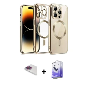 ieg™ iPhone 13 Pro Max Kılıf Nova Işık Özel Seri - Siyah Bilvis 5in1 5D Magic Hayalet Cam Ekran Koruyucu + Pers Alüminyum Kamera Lens - GI