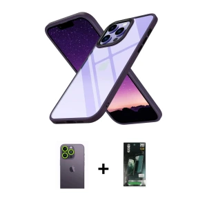ieg™ iPhone 13 Pro Max Kılıf Nova Işık Serisi - Şeffaf 360 Full Body Arka Koruyucu + Neon Fosforlu Kamera Lens - YL