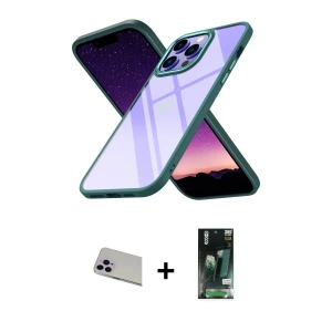 ieg™ iPhone 13 Pro Max Kılıf Nova Işık Serisi - Şeffaf 360 Full Body Arka Koruyucu + Rainbow Kamera Lens Koruma Cam - MR