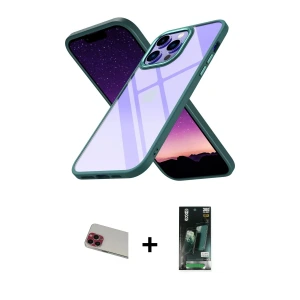ieg™ iPhone 13 Pro Max Kılıf Nova Işık Serisi - Şeffaf 360 Full Body Arka Koruyucu + Rainbow Kamera Lens Koruma Cam - KI