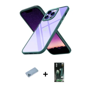 ieg™ iPhone 13 Pro Max Kılıf Nova Işık Serisi - Şeffaf 360 Full Body Arka Koruyucu + Shine Kamera Lens Koruma Cam - MI