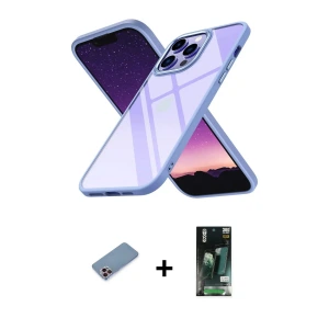 ieg™ iPhone 13 Pro Max Kılıf Nova Işık Serisi - Şeffaf 360 Full Body Arka Koruyucu + Shine Kamera Lens Koruma Cam - PE