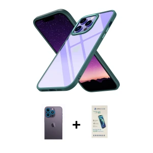 ieg™ iPhone 13 Pro Max Kılıf Nova Işık Serisi - Şeffaf Pasifik Cam Ekran Koruyucu + Neon Fosforlu Kamera Lens - MI