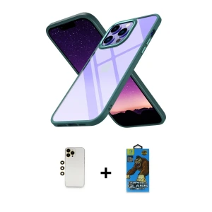 ieg™ iPhone 13 Pro Max Kılıf Nova Işık Serisi - Siyah 18D Cam Ekran Koruyucu + Shine Kamera Lens - GD