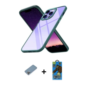 ieg™ iPhone 13 Pro Max Kılıf Nova Işık Serisi - Siyah 18D Cam Ekran Koruyucu + Shine Kamera Lens Koruma Cam - GI