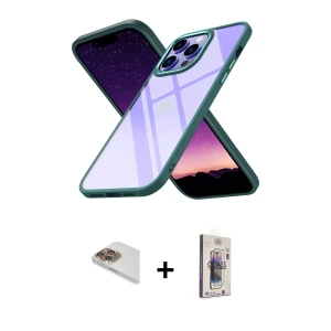ieg™ iPhone 13 Pro Max Kılıf Nova Işık Serisi - Siyah Bilvis 3D Cam Ekran Koruyucu + Pers Alüminyum Kamera Lens - GD