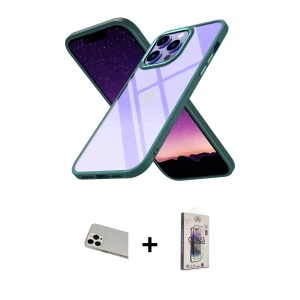 ieg™ iPhone 13 Pro Max Kılıf Nova Işık Serisi - Siyah Bilvis 3D Cam Ekran Koruyucu + Rainbow Kamera Lens Koruma Cam - BZ