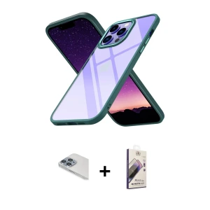 ieg™ iPhone 13 Pro Max Kılıf Nova Işık Serisi - Siyah Bilvis 3D Mat Cam Ekran Koruyucu + Pers Alüminyum Kamera Lens - SABE