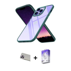 ieg™ iPhone 13 Pro Max Kılıf Nova Işık Serisi - Siyah Bilvis 5in1 3D Magic Cam Ekran Koruyucu + Rainbow Kamera Lens Koruma Cam - MR