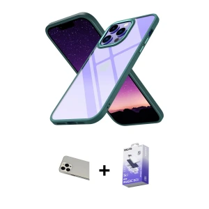 ieg™ iPhone 13 Pro Max Kılıf Nova Işık Serisi - Siyah Bilvis 5in1 5D Magic Hayalet Cam Ekran Koruyucu + Rainbow Kamera Lens Koruma Cam - BZ