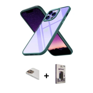 ieg™ iPhone 13 Pro Max Kılıf Nova Işık Serisi - Siyah Bilvis Hayalet Cam Ekran Koruyucu + Pers Alüminyum Kamera Lens - GD