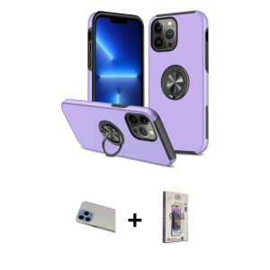 ieg™ iPhone 13 Pro Max Kılıf Odak Form Prime - Siyah Bilvis 3D Cam Ekran Koruyucu + Rainbow Kamera Lens Koruma Cam - MI