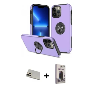 ieg™ iPhone 13 Pro Max Kılıf Odak Form Prime - Siyah Bilvis Hayalet Cam Ekran Koruyucu + Rainbow Kamera Lens Koruma Cam - REGD