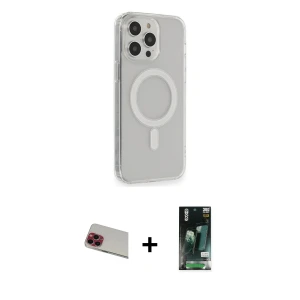ieg™ iPhone 13 Pro Max Kılıf Pusula Çizgi Koleksiyonu - Şeffaf 360 Full Body Arka Koruyucu + Rainbow Kamera Lens Koruma Cam - KI