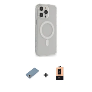 ieg™ iPhone 13 Pro Max Kılıf Pusula Çizgi Koleksiyonu - Şeffaf Maxco Cam Ekran Koruyucu + Shine Kamera Lens Koruma Cam - GI