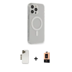 ieg™ iPhone 13 Pro Max Kılıf Pusula Çizgi Koleksiyonu - Şeffaf Maxco Cam Ekran Koruyucu + Shine Kamera Lens - GD