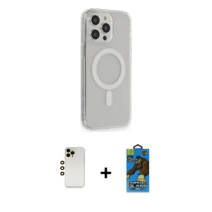 ieg™ iPhone 13 Pro Max Kılıf Pusula Çizgi Koleksiyonu - Siyah 18D Cam Ekran Koruyucu + Shine Kamera Lens - GD